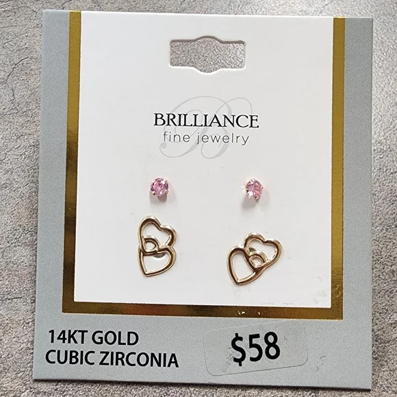 Brilliance Fine Jewelry Girl’s 14kt Yellow Gold Cubic Zirconia and Double Heart - Picture 1 of 4